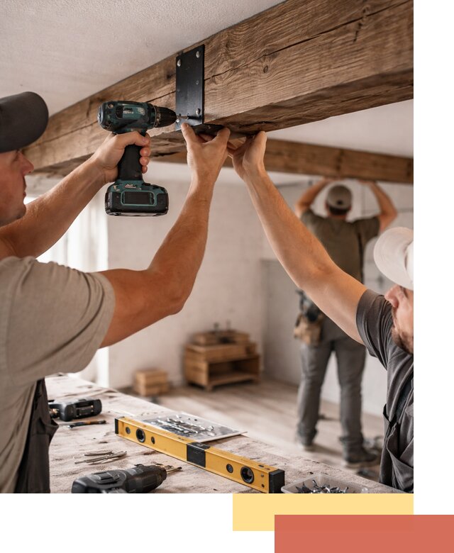 Монтаж декоративных потолочных балок в изобильном